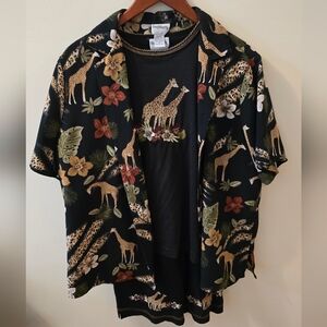 BonWorth Giraffe Print Black Shirt Crop Pant and Jacket Set